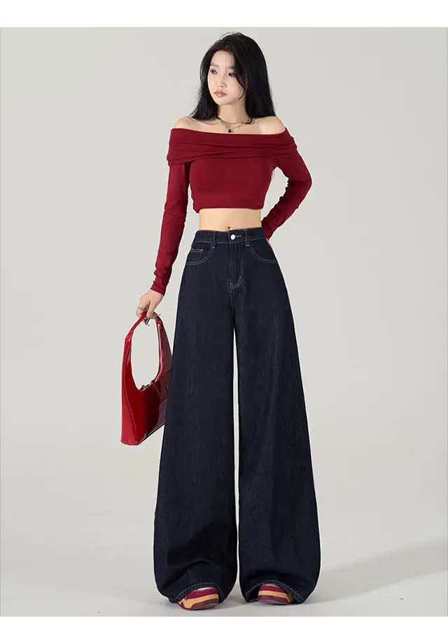 Dark Blue Wide Leg Jeans Women 2024 Spring Autumn — feature 6