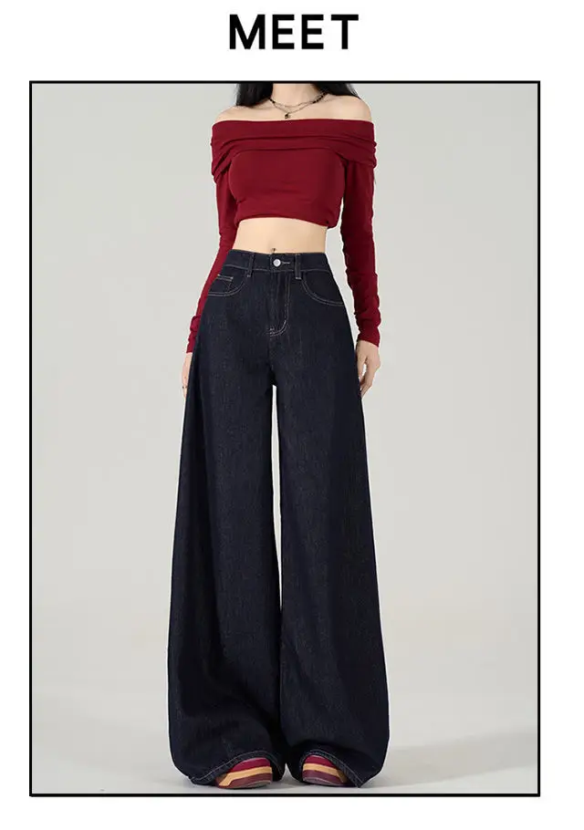 Dark Blue Wide Leg Jeans Women 2024 Spring Autumn — feature 7