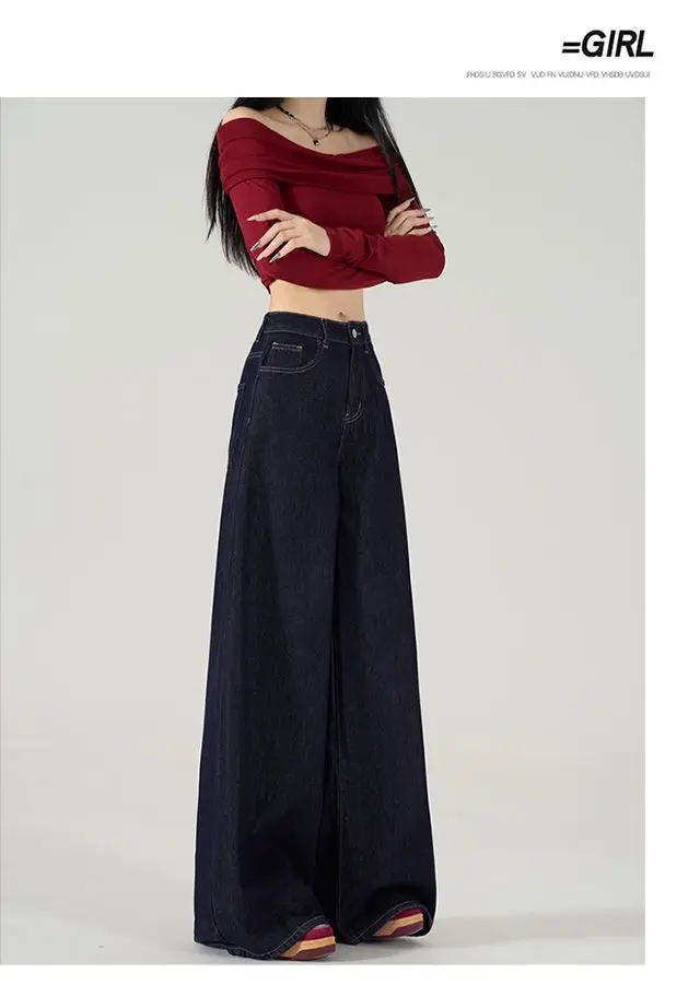 Dark Blue Wide Leg Jeans Women 2024 Spring Autumn — feature 8