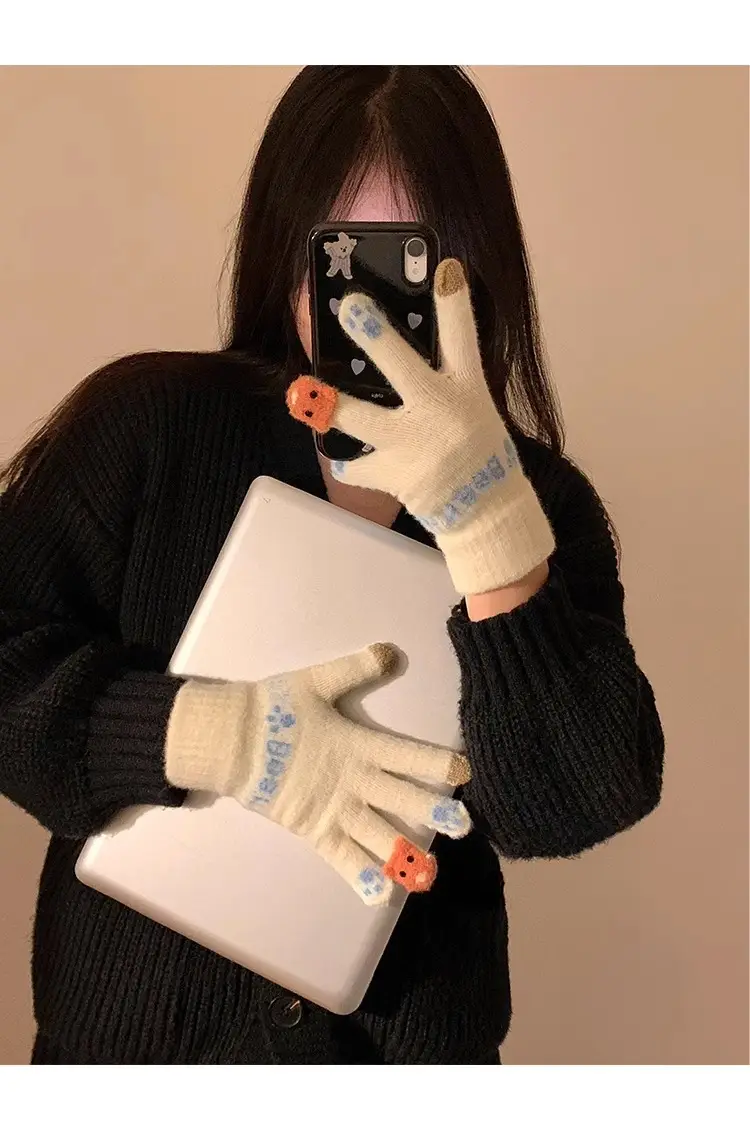 Cute Plush Gloves Women's Winter Thickened Warm Touchscreen Knitted Wool Cycling Cold-proof Finger Winter for Students — feature 11