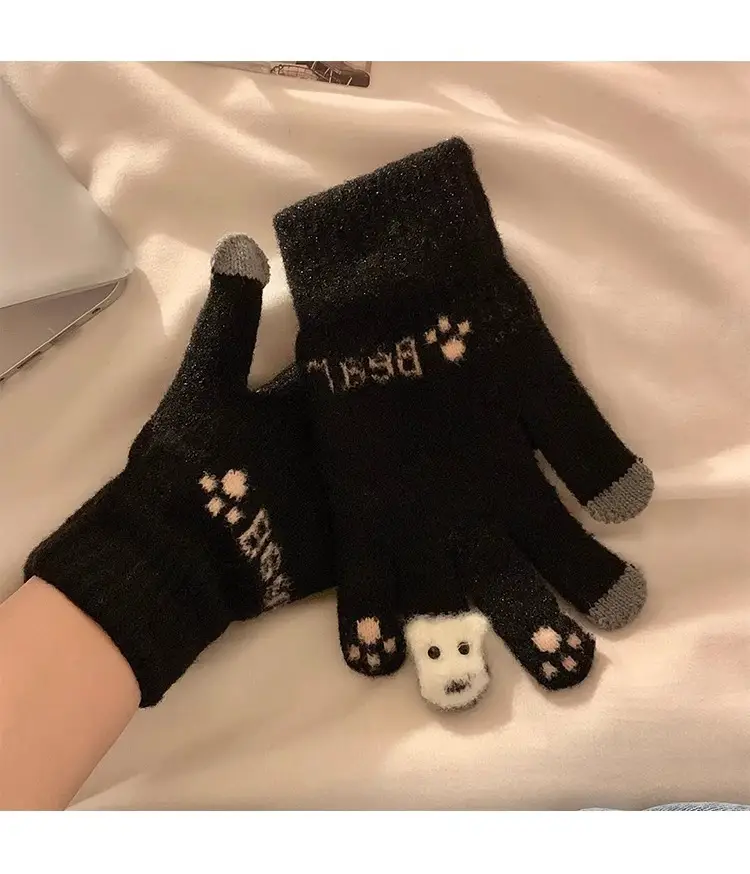 Cute Plush Gloves Women's Winter Thickened Warm Touchscreen Knitted Wool Cycling Cold-proof Finger Winter for Students — feature 15