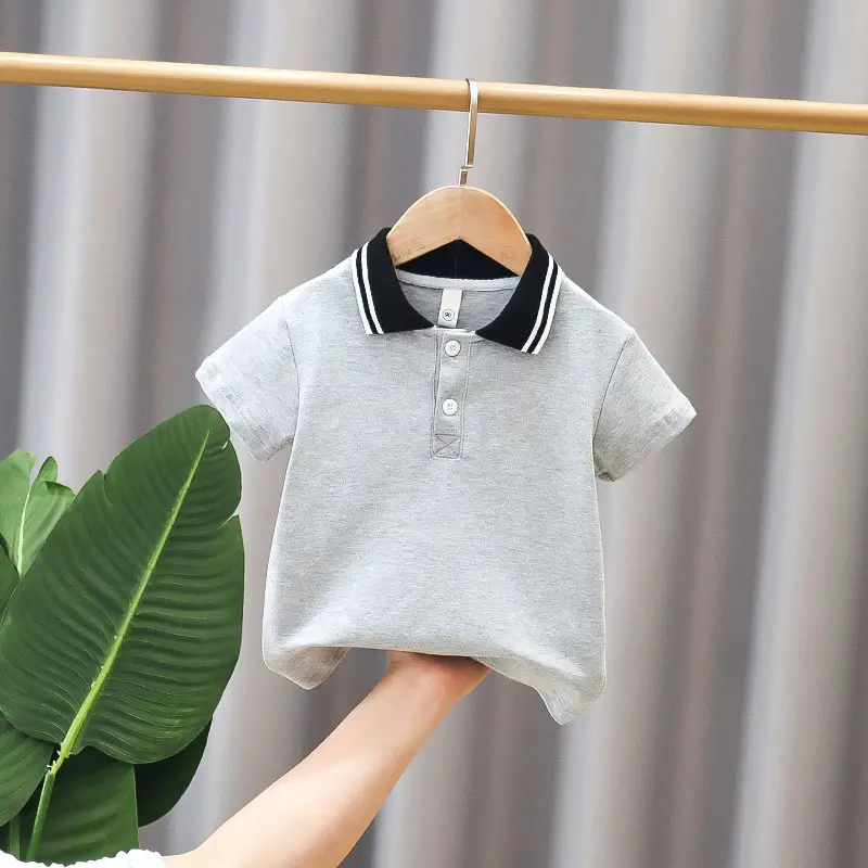 Children's Grey Polo T-Shirt Short Sleeve Summer Wear - Image 2