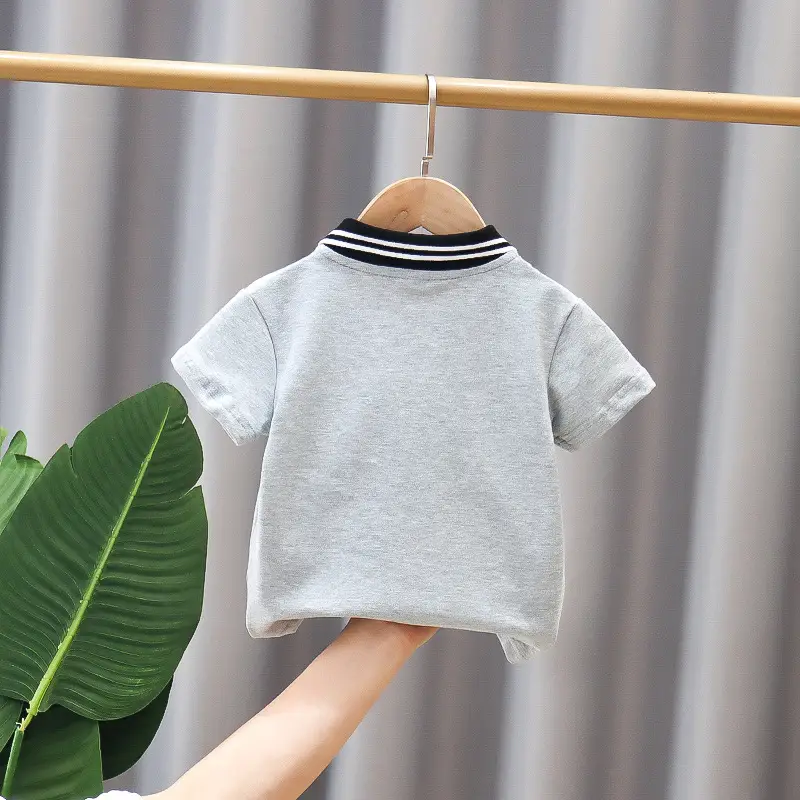 Children's Grey Polo T-Shirt Short Sleeve Summer Wear - Image 4