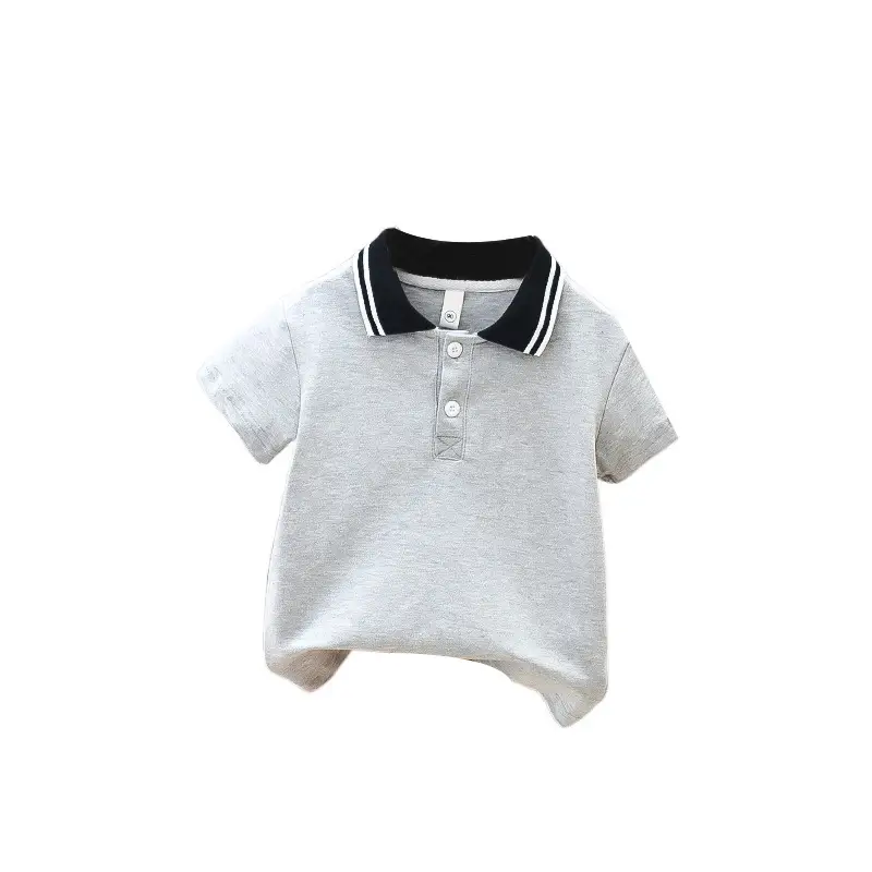 Children's Grey Polo T-Shirt Short Sleeve Summer Wear - Image 5