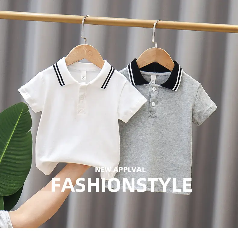 Children's Grey Polo T-Shirt Short Sleeve Summer Wear — feature 1