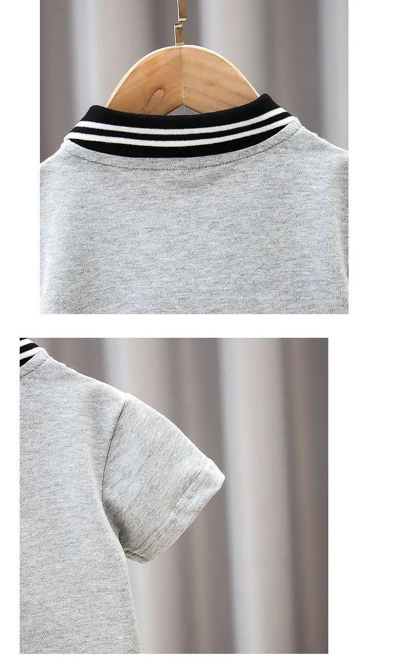 Children's Grey Polo T-Shirt Short Sleeve Summer Wear — feature 12