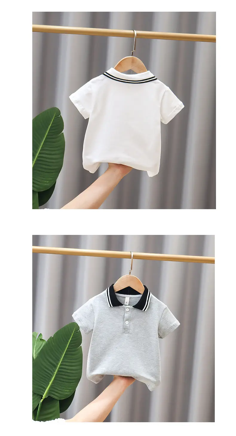 Children's Grey Polo T-Shirt Short Sleeve Summer Wear — feature 4
