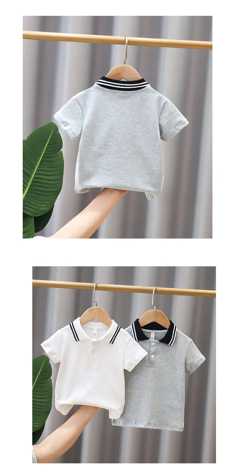 Children's Grey Polo T-Shirt Short Sleeve Summer Wear — feature 5