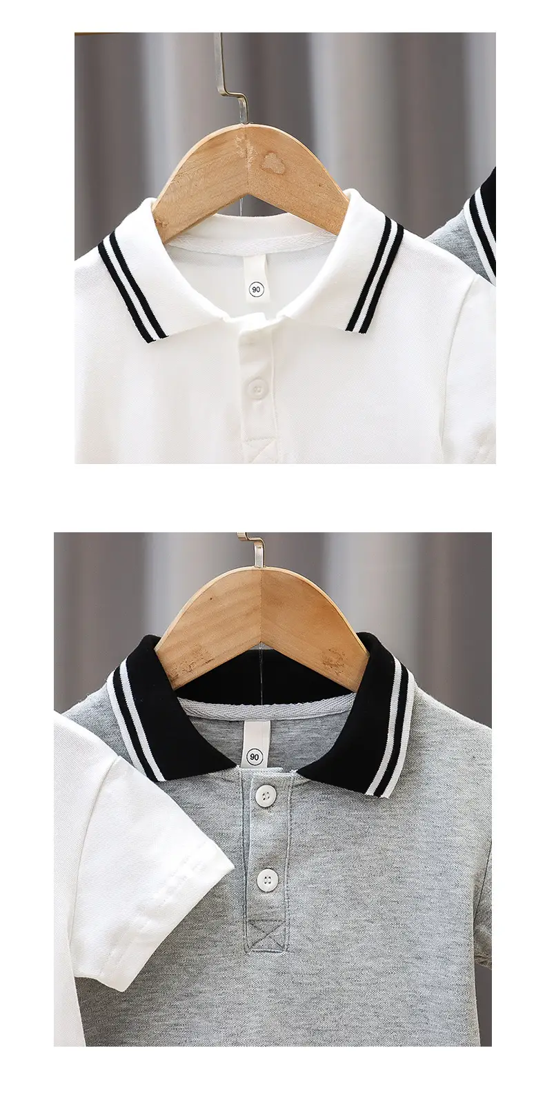 Children's Grey Polo T-Shirt Short Sleeve Summer Wear — feature 6