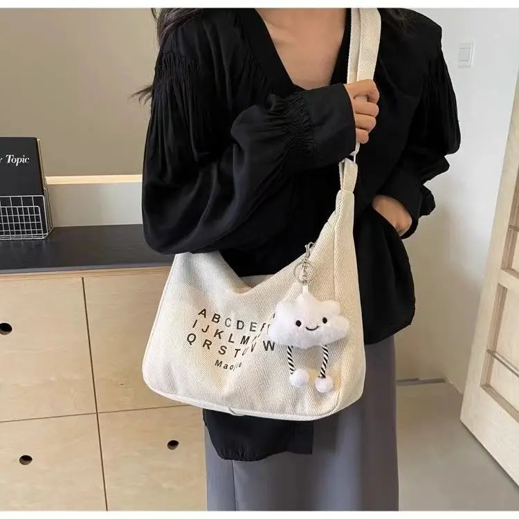 Women's Canvas Crossbody Bag with Cloud Decor