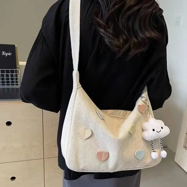 Women's Canvas Crossbody Bag with Cloud Decor
