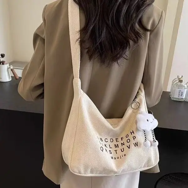 Women's Canvas Crossbody Bag with Cloud Decor