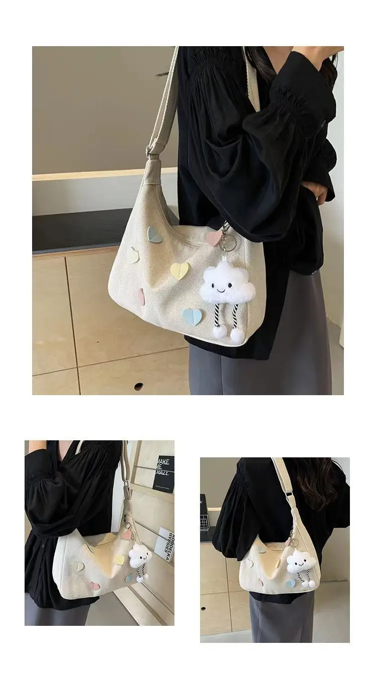 Women's Canvas Crossbody Bag with Cloud Decor — feature 11