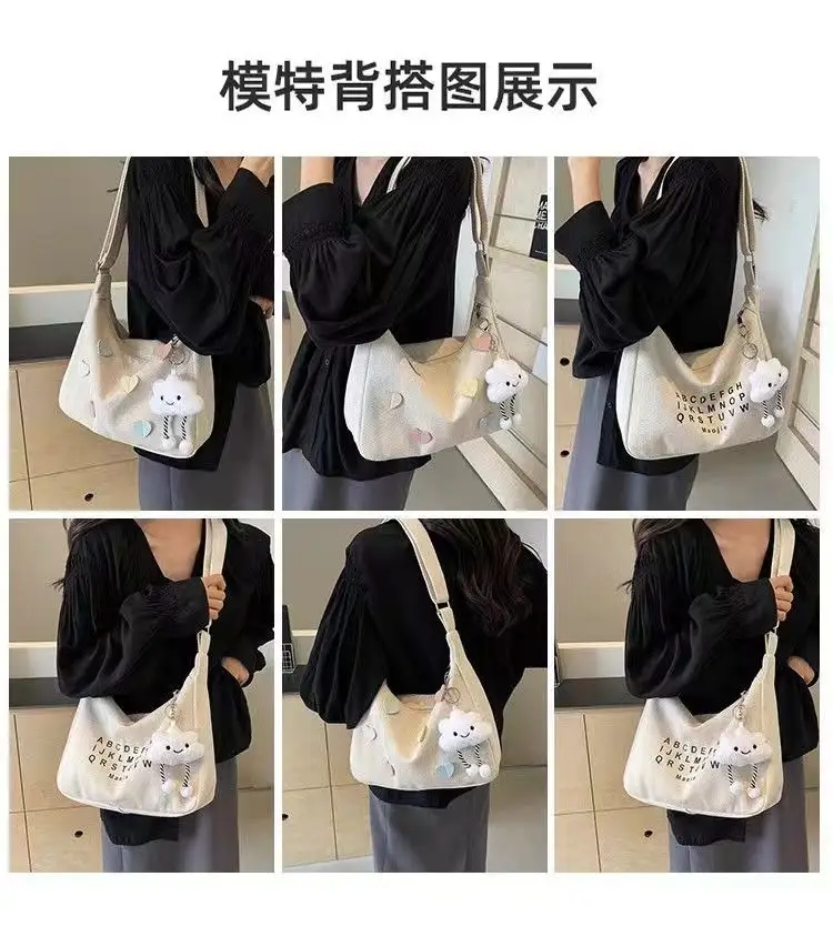 Women's Canvas Crossbody Bag with Cloud Decor — feature 9