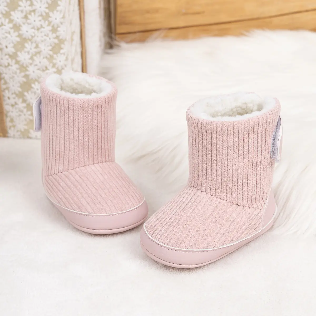 Pink Fleece-Lined Toddler Boots with Velcro — feature 10