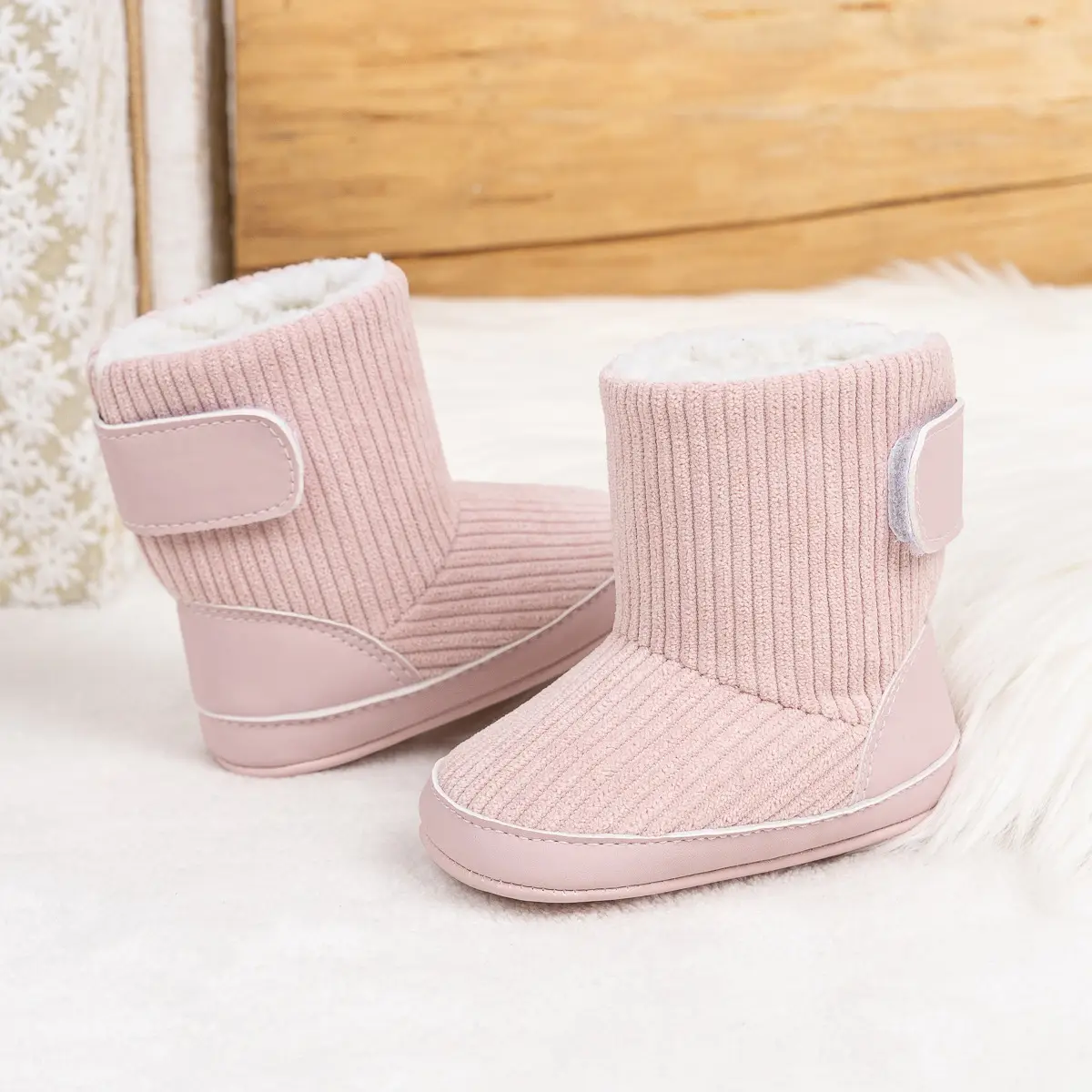 Pink Fleece-Lined Toddler Boots with Velcro — feature 11