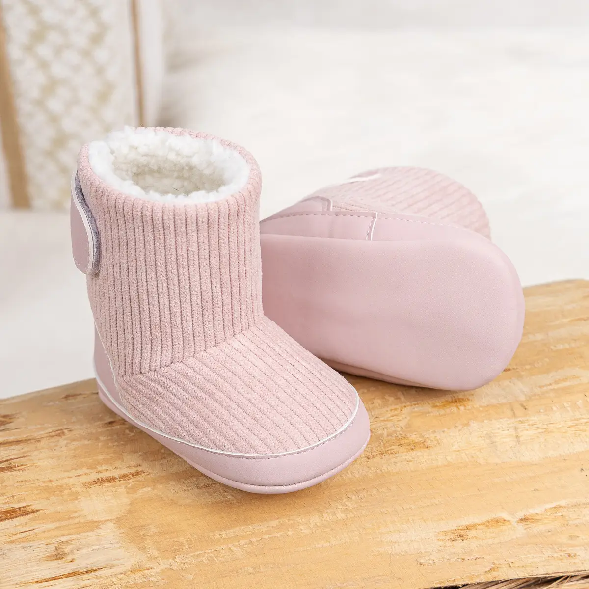 Pink Fleece-Lined Toddler Boots with Velcro — feature 12
