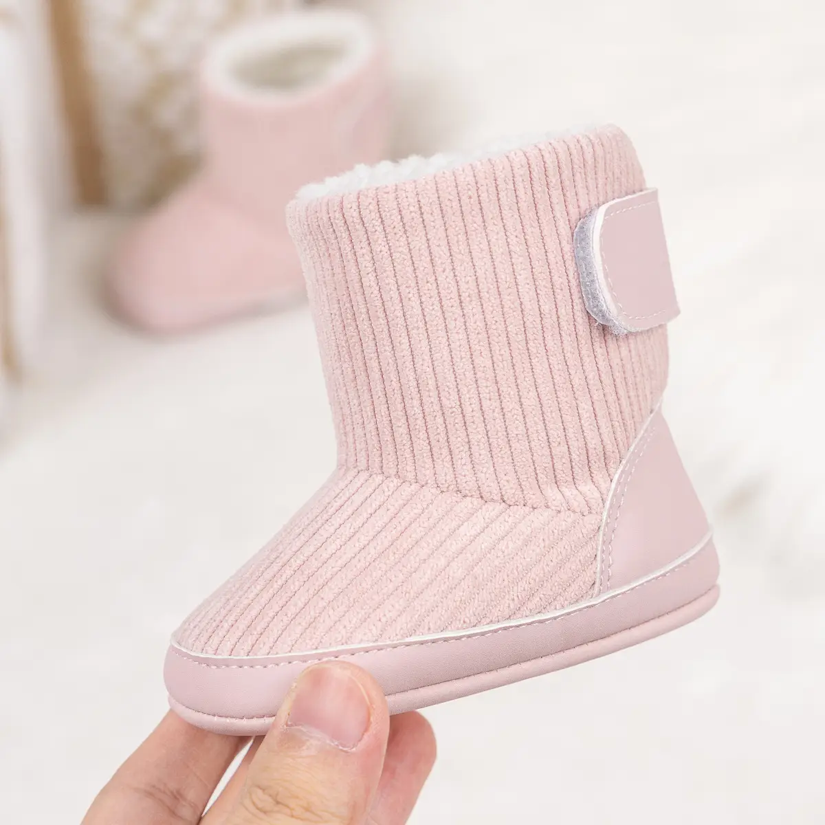 Pink Fleece-Lined Toddler Boots with Velcro — feature 14