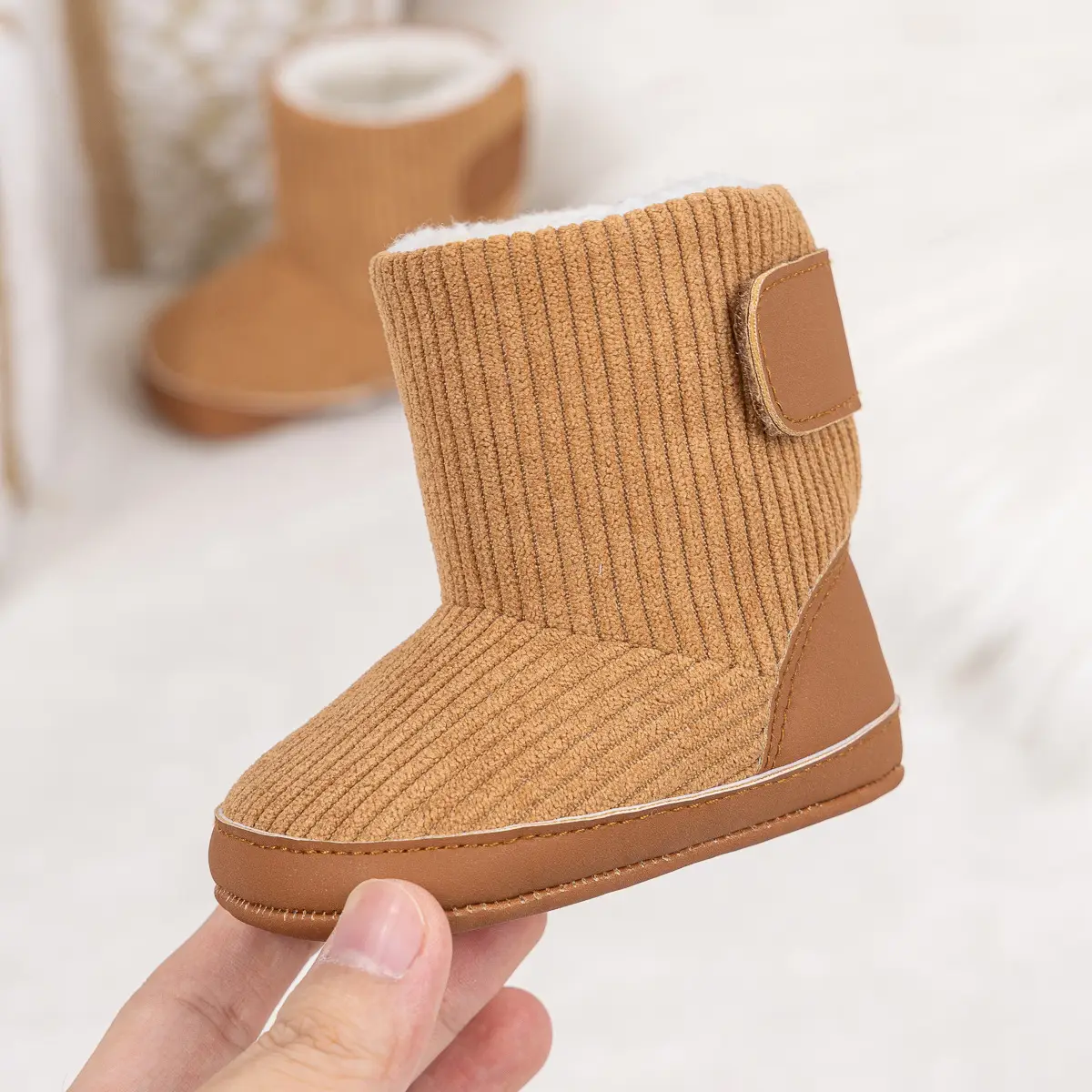 Pink Fleece-Lined Toddler Boots with Velcro — feature 34