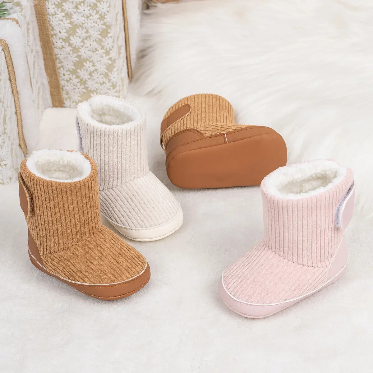 Pink Fleece-Lined Toddler Boots with Velcro — feature 6