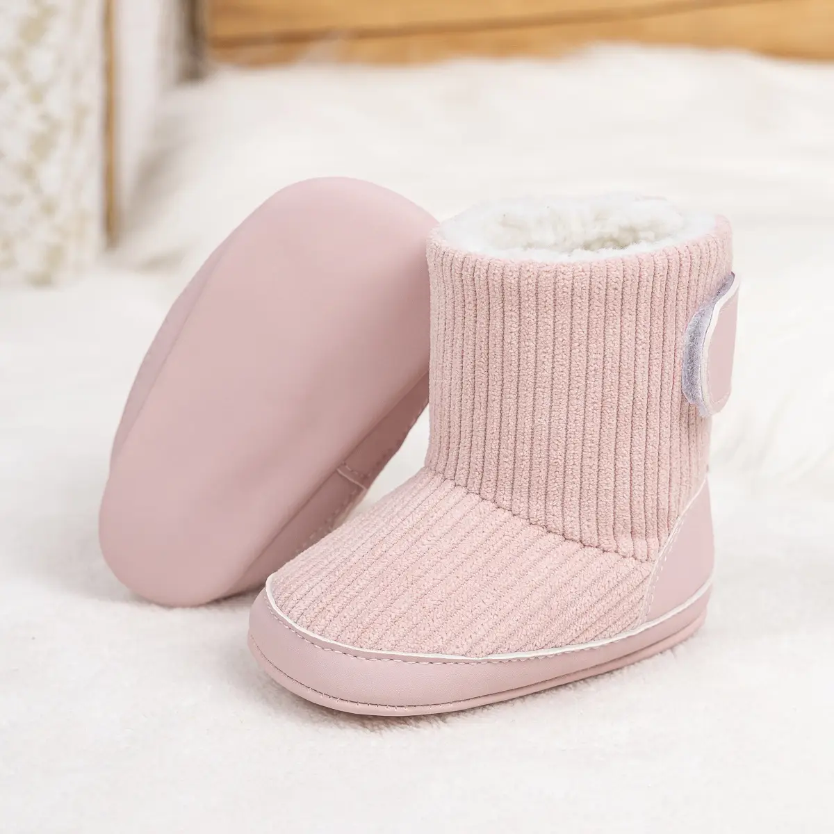 Pink Fleece-Lined Toddler Boots with Velcro — feature 9