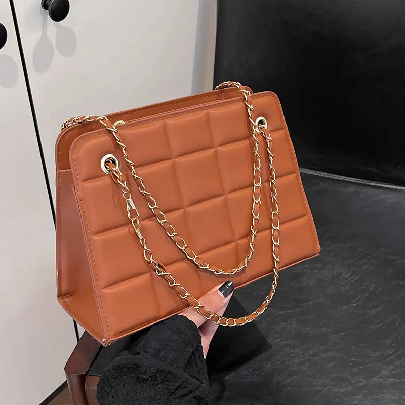 Black Chain Shoulder Bag with Square Quilted Design - Image 9