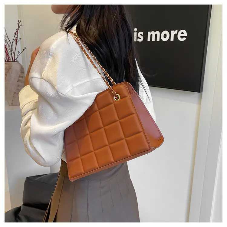 Black Chain Shoulder Bag with Square Quilted Design — feature 12