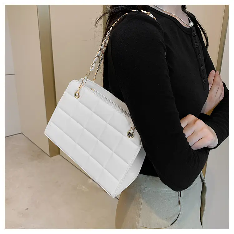 Black Chain Shoulder Bag with Square Quilted Design — feature 13