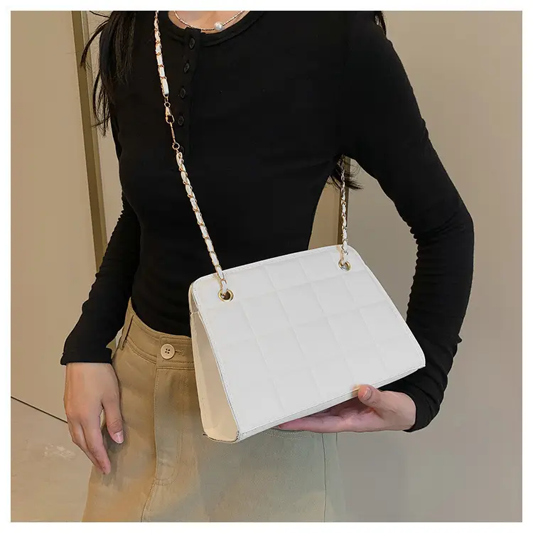 Black Chain Shoulder Bag with Square Quilted Design — feature 14