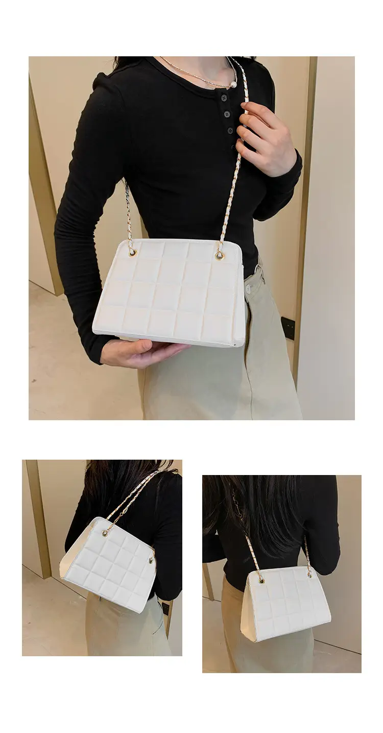 Black Chain Shoulder Bag with Square Quilted Design — feature 16