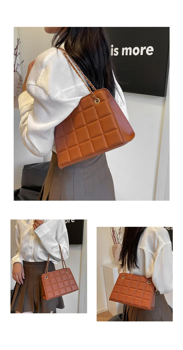 Black Chain Shoulder Bag with Square Quilted Design — feature 17