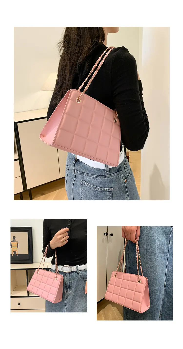 Black Chain Shoulder Bag with Square Quilted Design — feature 18