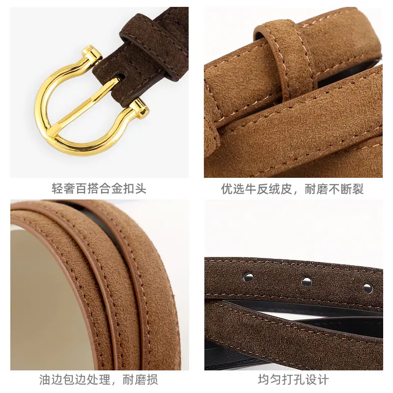 Women Suede Belt with Gold Buckle 3 Colors - Image 7