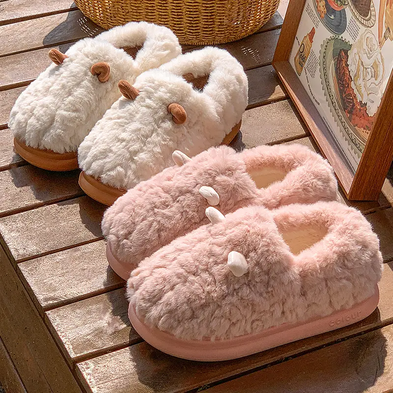 Women's Cotton Slippers for Autumn and Winter 2026, New Style with Heel Cover, Indoor Home Warm Plush Cotton Shoes for Couples, Men's