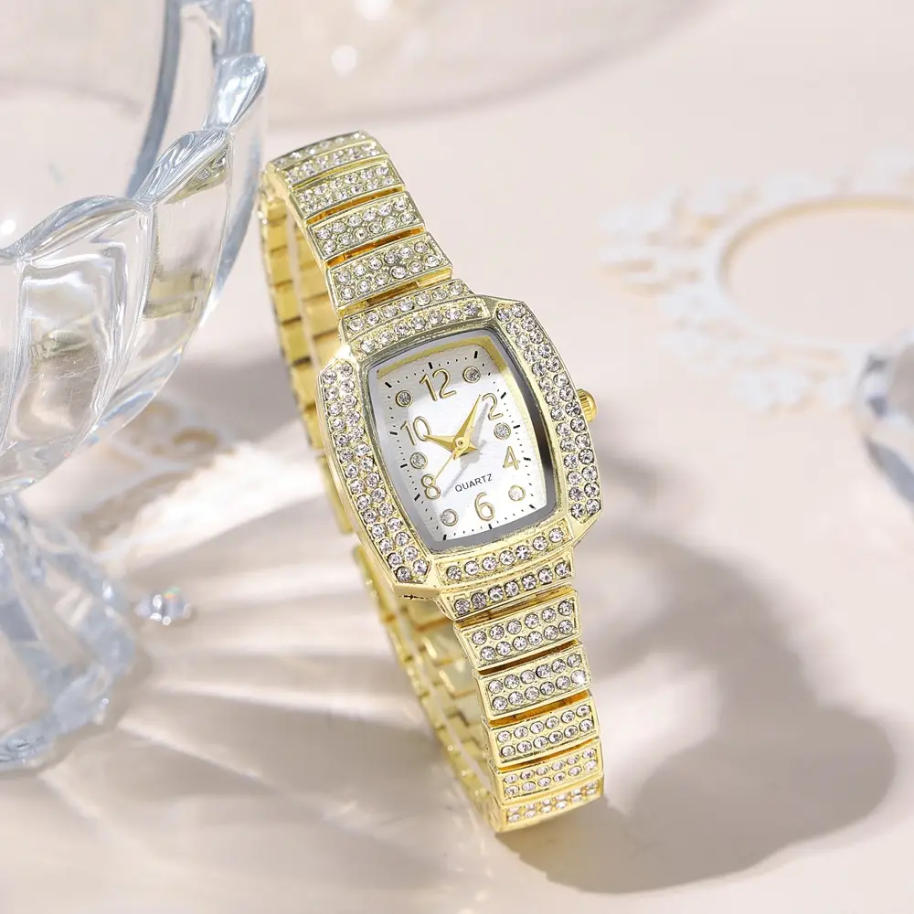 Ladies Diamond Square Watch Rose Gold Large Dial - Image 4