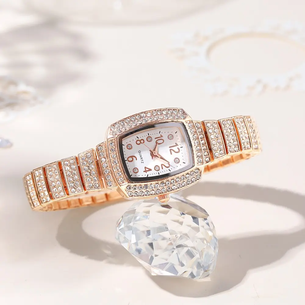 Ladies Diamond Square Watch Rose Gold Large Dial - Image 5