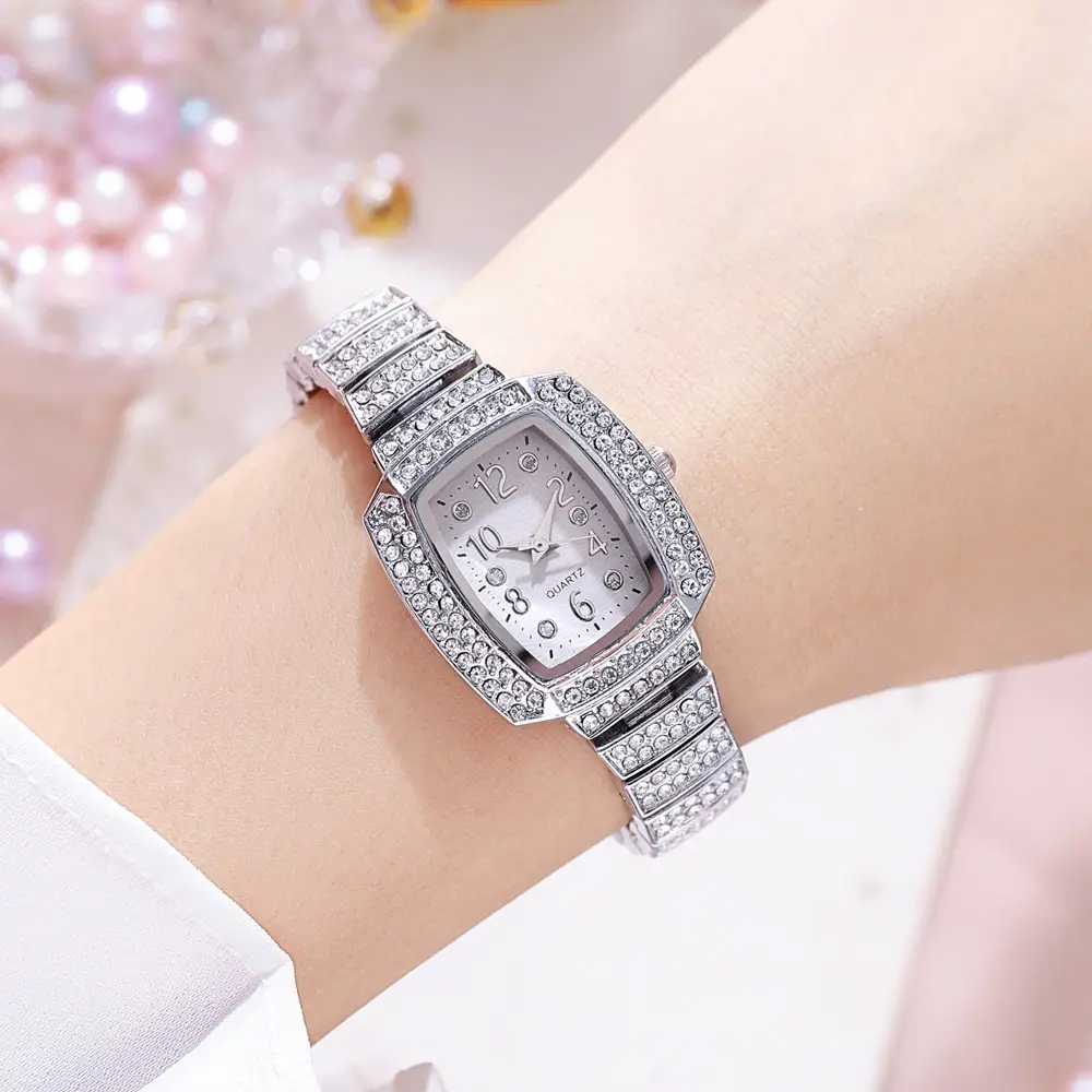 Ladies Diamond Square Watch Rose Gold Large Dial - Image 6