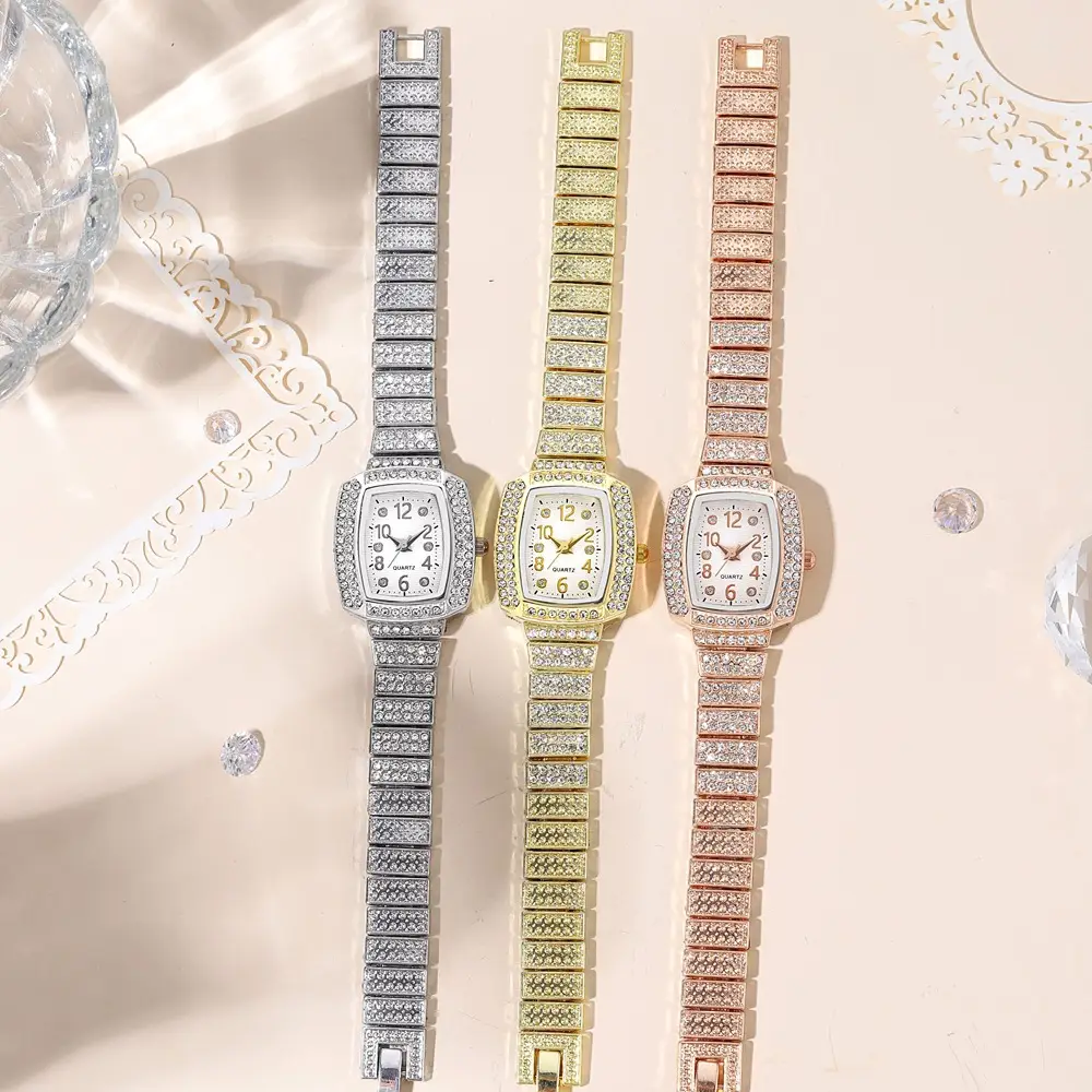 Ladies Diamond Square Watch Rose Gold Large Dial - Image 7
