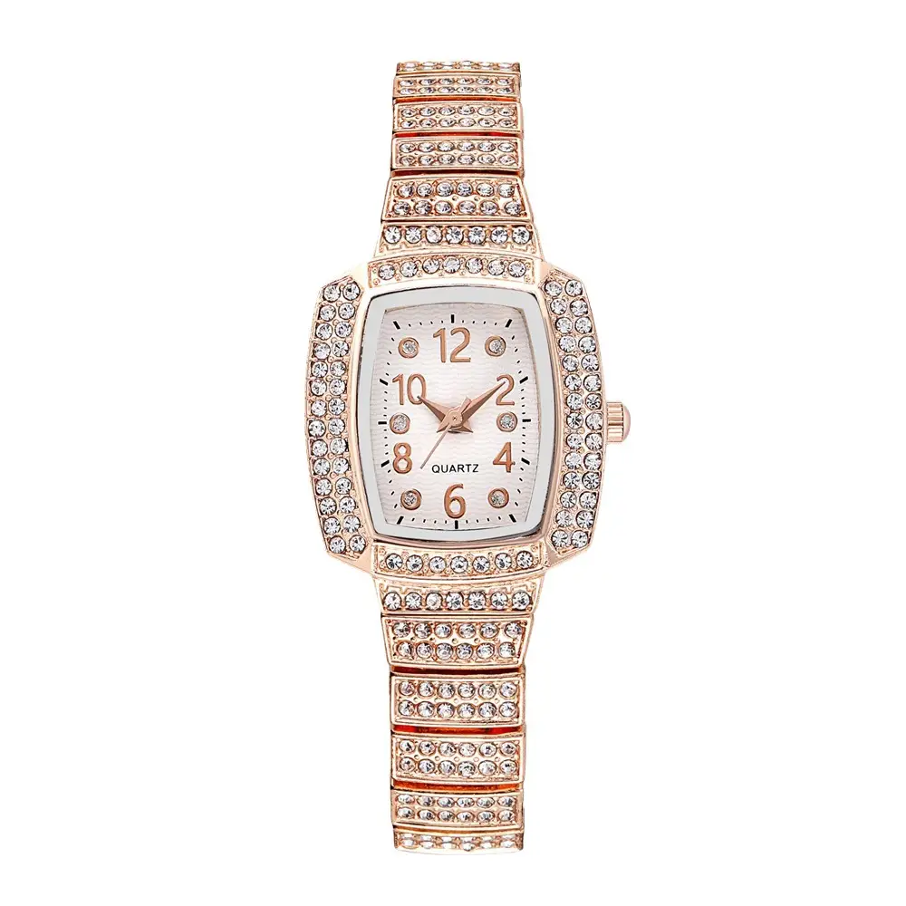 Ladies Diamond Square Watch Rose Gold Large Dial - Image 8