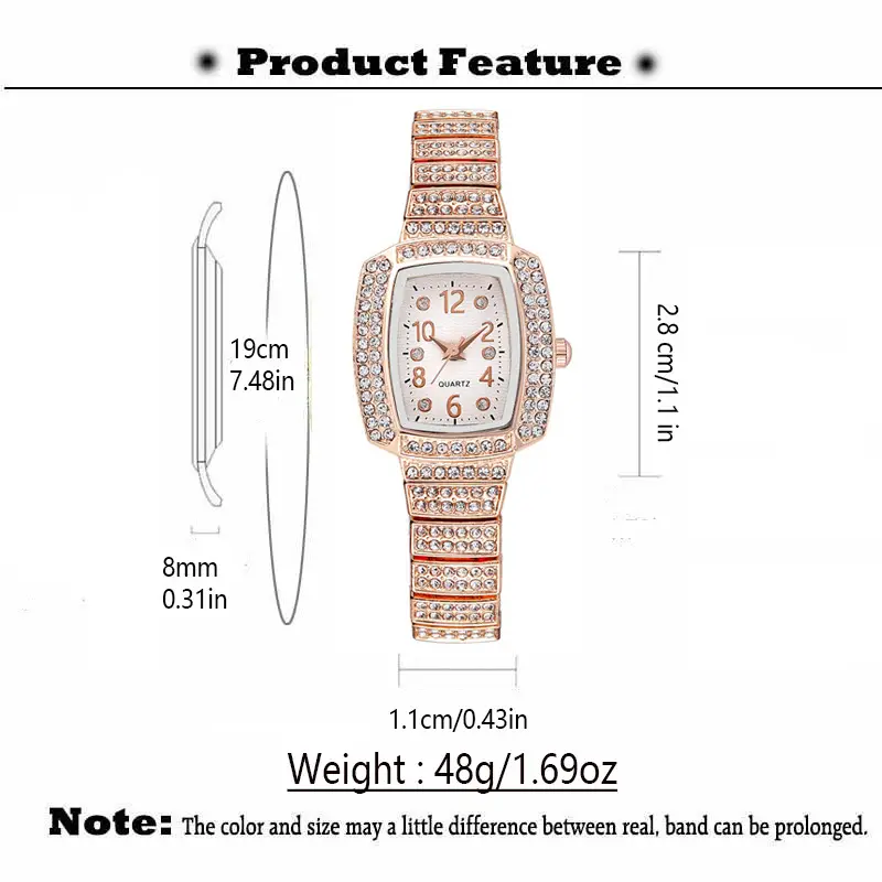 Ladies Diamond Square Watch Rose Gold Large Dial — feature 10