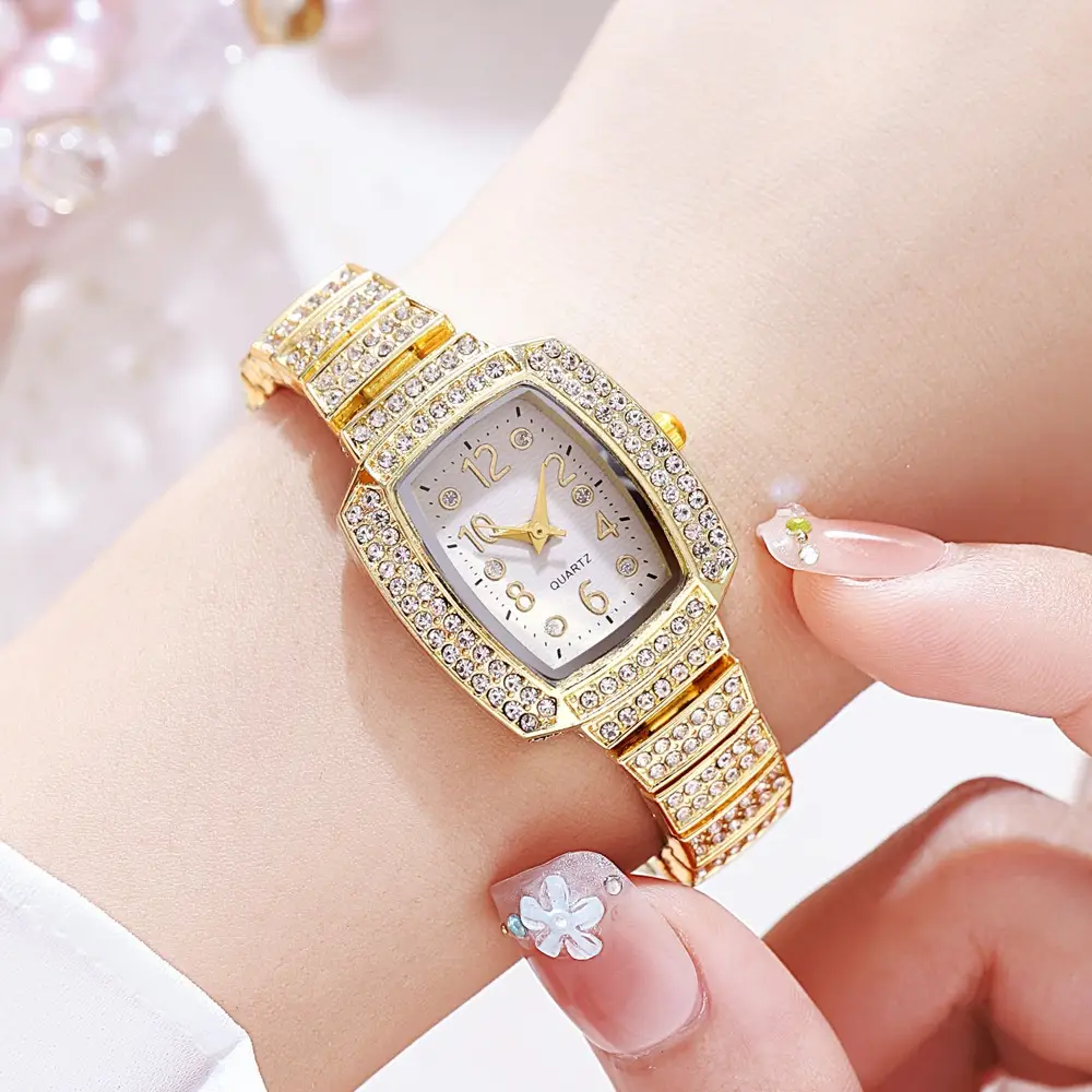 Ladies Diamond Square Watch Rose Gold Large Dial — feature 2