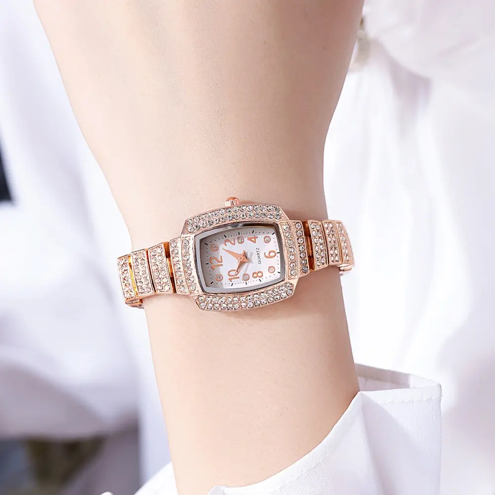 Ladies Diamond Square Watch Rose Gold Large Dial — feature 3