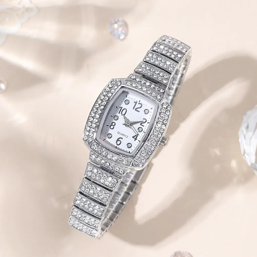 Ladies Diamond Square Watch Rose Gold Large Dial — feature 7