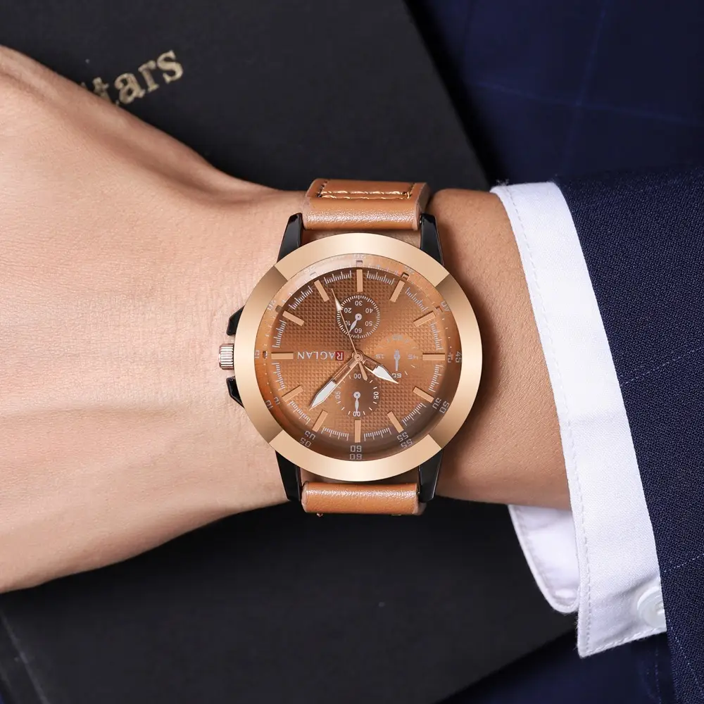 European & American Men's Quartz Watch with Brown Leather Strap — feature 11