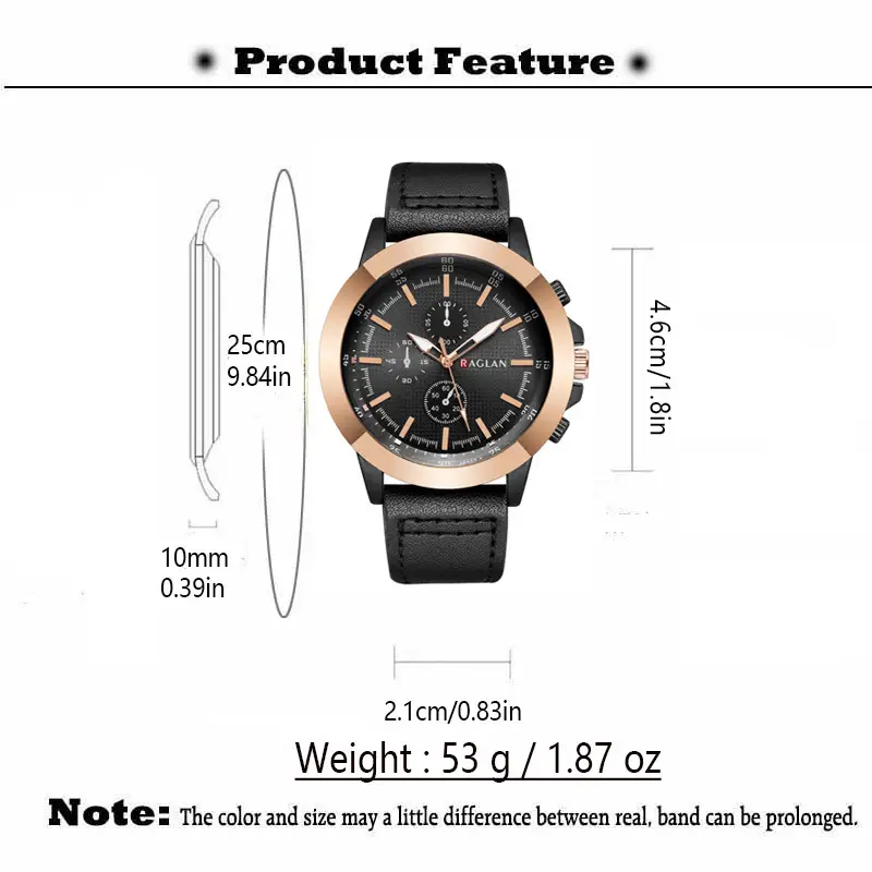 European & American Men's Quartz Watch with Brown Leather Strap — feature 2