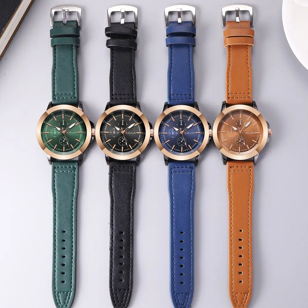 European & American Men's Quartz Watch with Brown Leather Strap — feature 7
