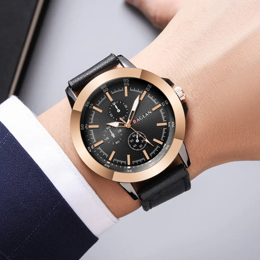 European & American Men's Quartz Watch with Brown Leather Strap — feature 8