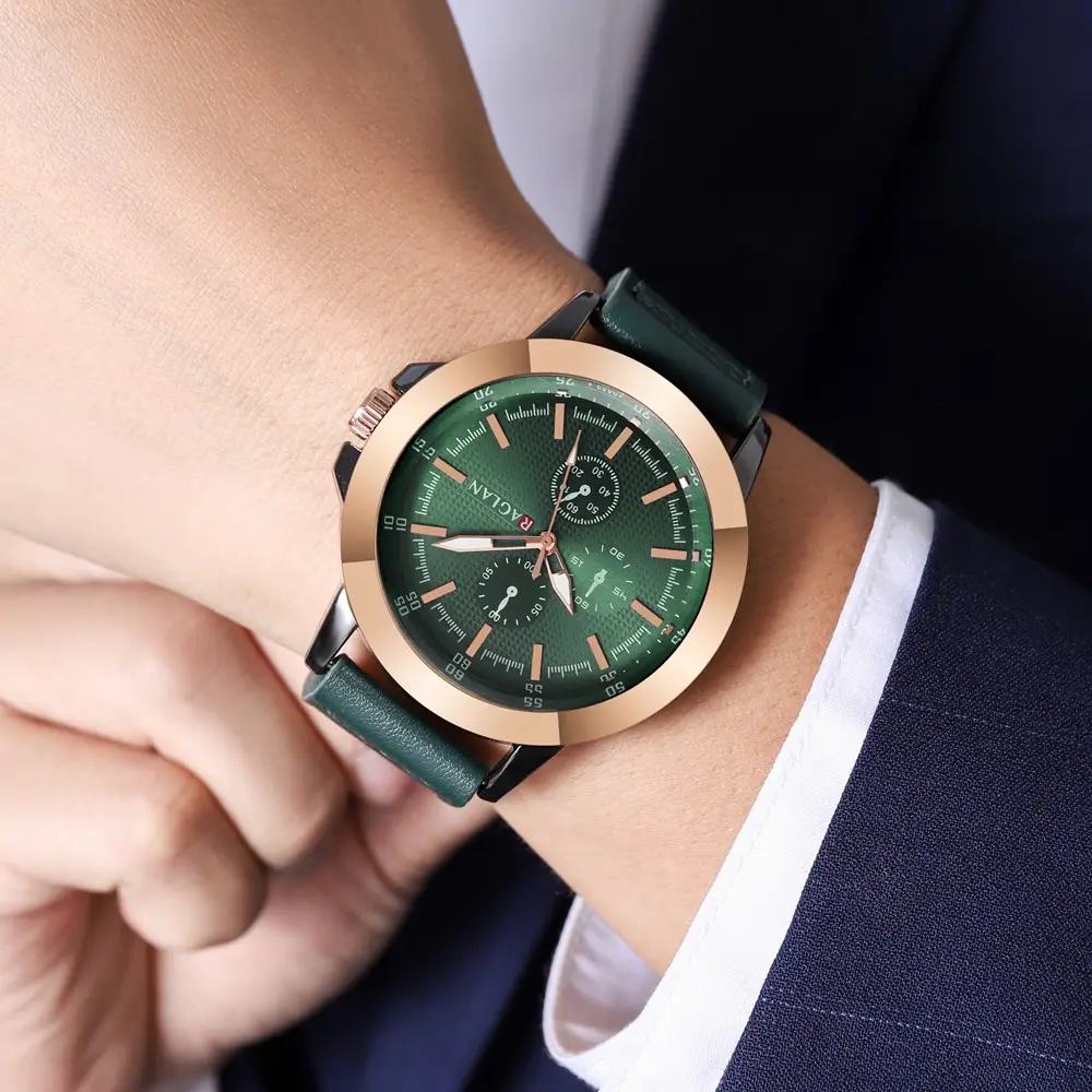 European & American Men's Quartz Watch with Brown Leather Strap — feature 9