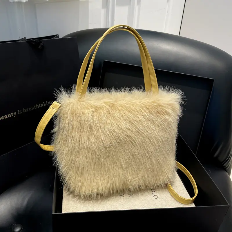 Black Faux Fur Shoulder Bag for Women - Image 8