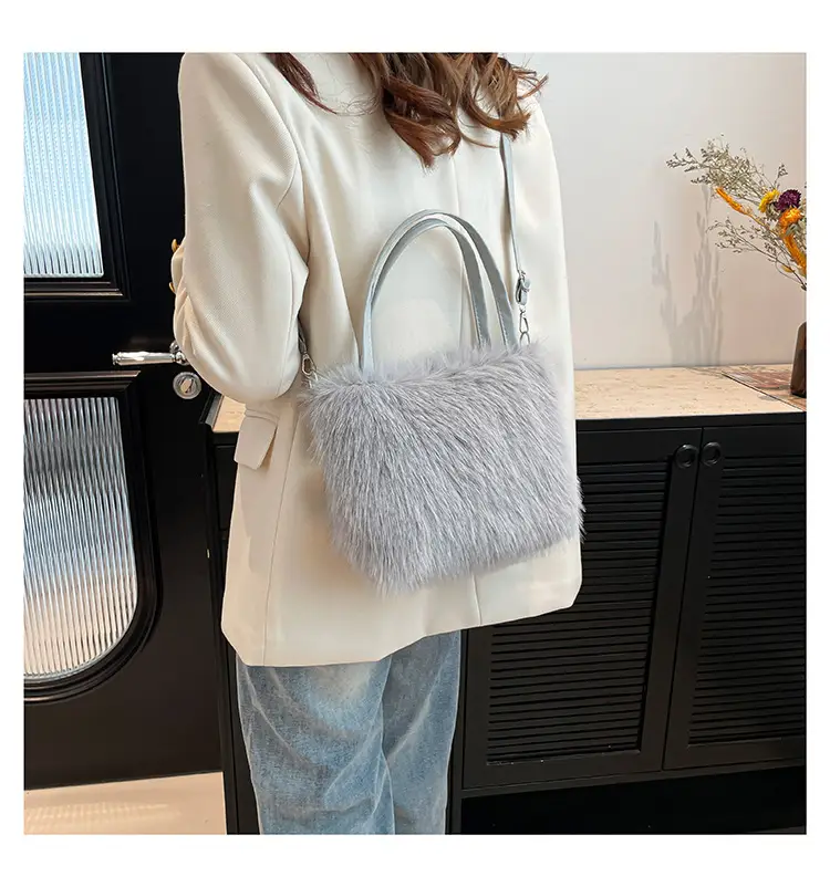 Black Faux Fur Shoulder Bag for Women — feature 10